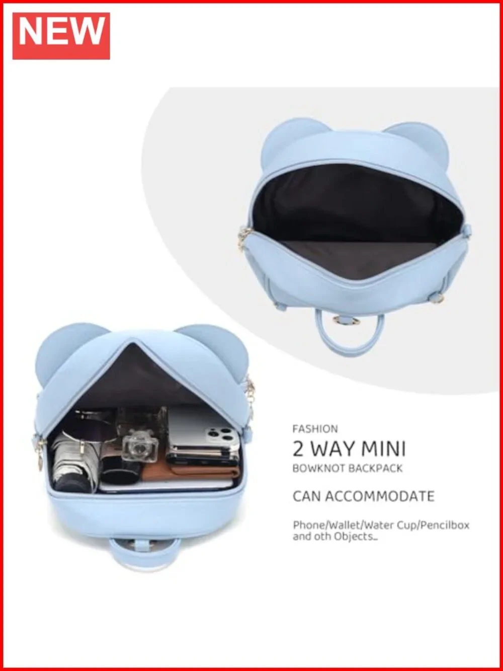 Faux Leather Bowknot Mini Backpack Convertible Shoulder Bag Cute Daypack
